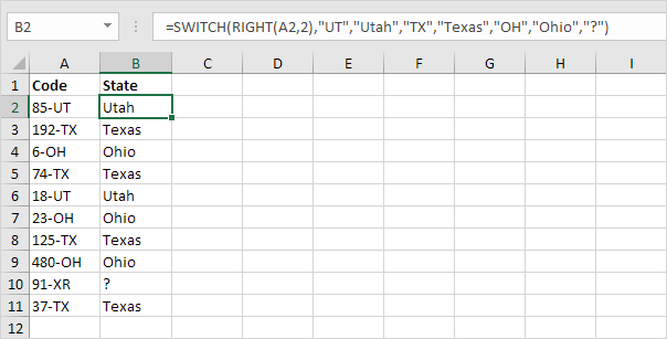 Switch Function in Excel