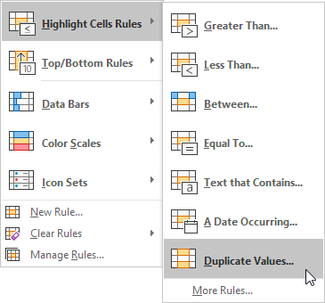 Click Highlight Cells Rules, Duplicate Values