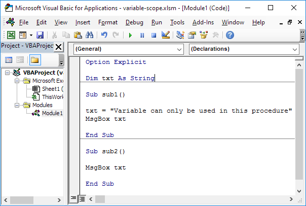 Module Level Scope in Excel VBA