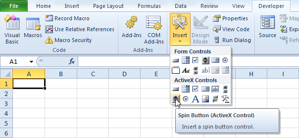 Create a spin button in Excel VBA